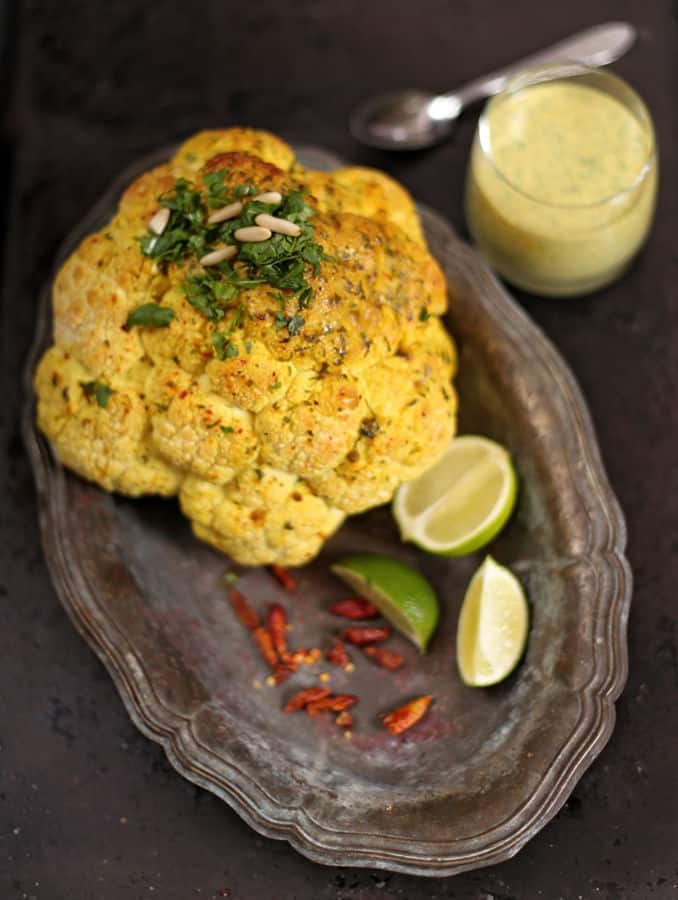 Spicy Whole Roasted Cauliflower with Coconut