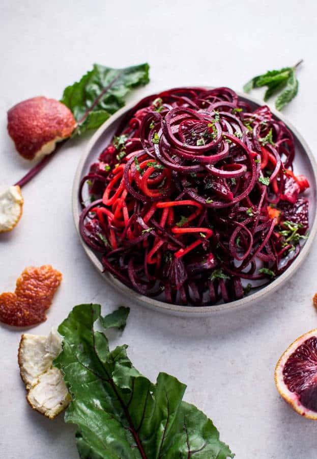 Spiralized Raw Beet Salad with Blood Oranges