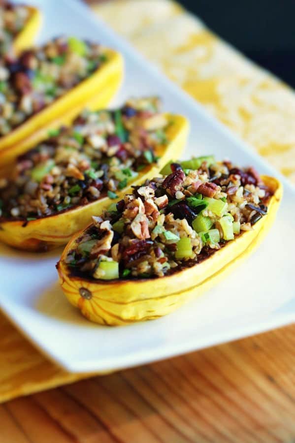 Stuffed Delicata Squash with Holiday Rice