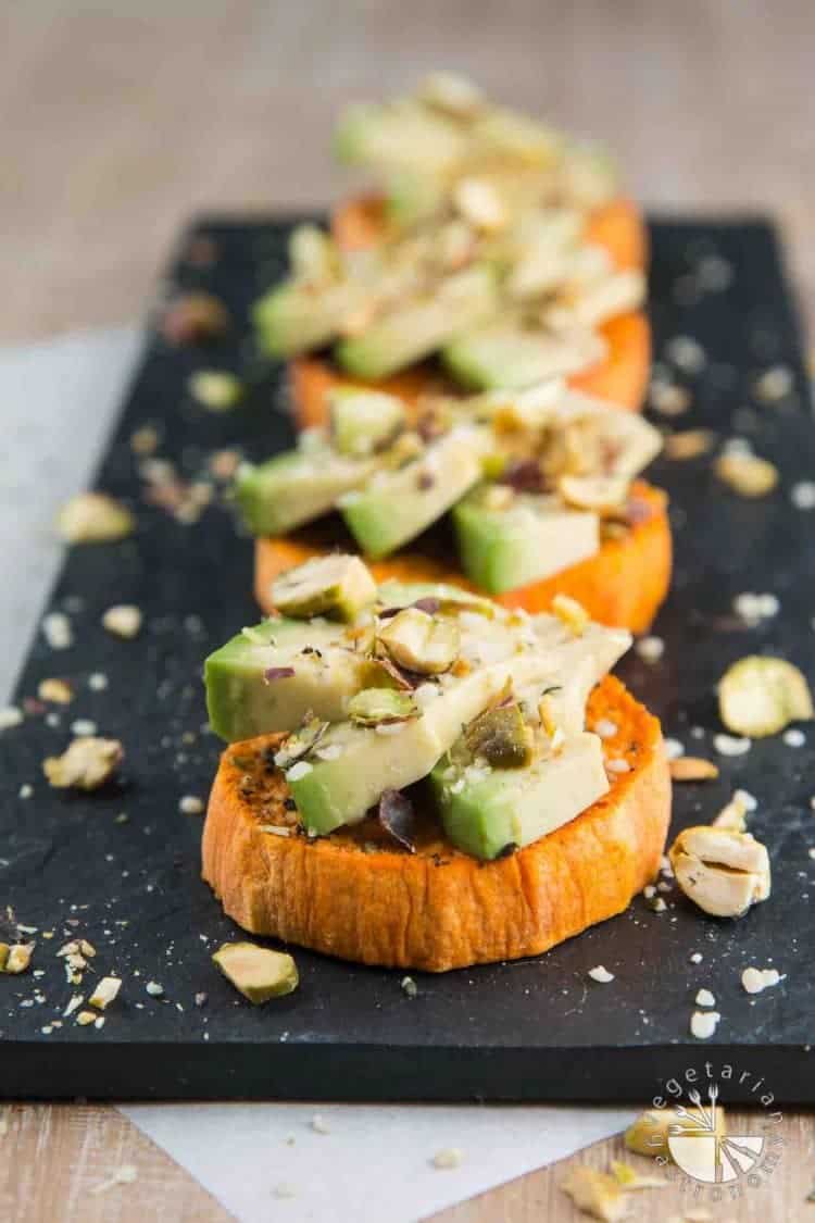 Sweet Potato Avocado Toast with Hemp Seeds and Pistachios