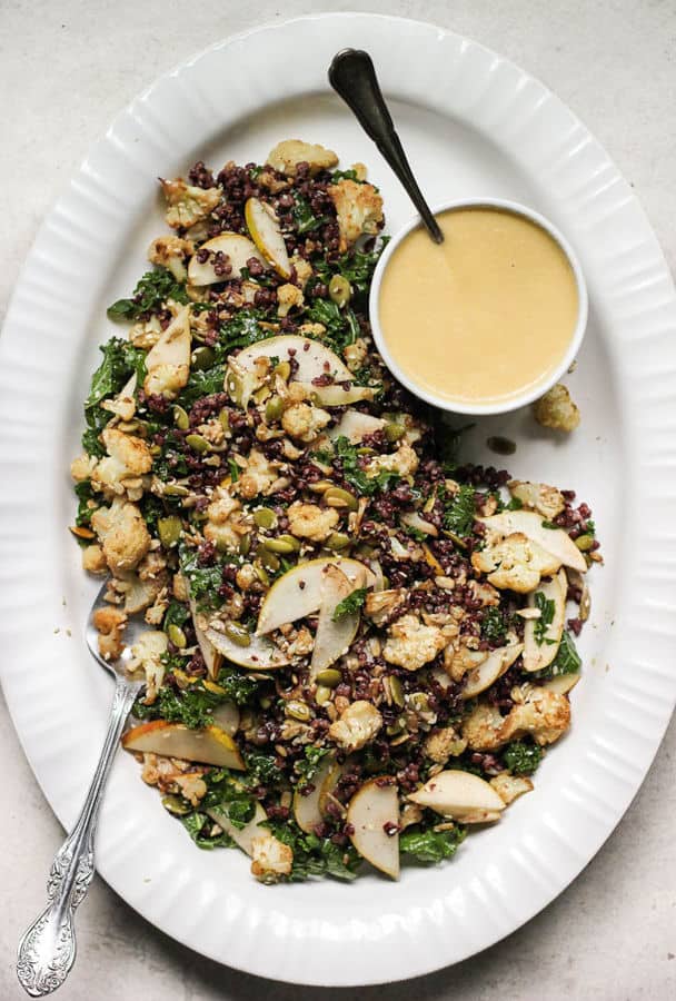 Tamari Roasted Cauliflower Salad with Black Rice with Miso Pear Dressing