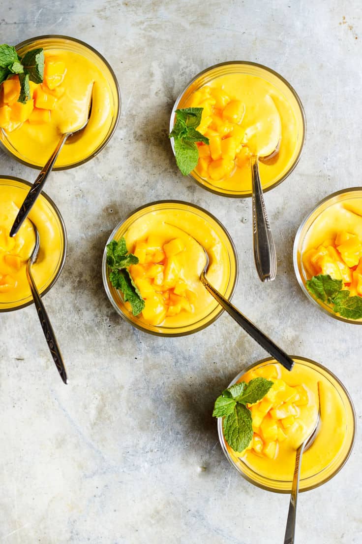 Two-Ingredient Raw Mango Pudding with Mint Simple Syrup