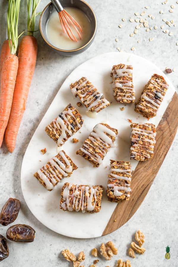 Carrot Cake Granola Bars with Cream Cheese Frosting