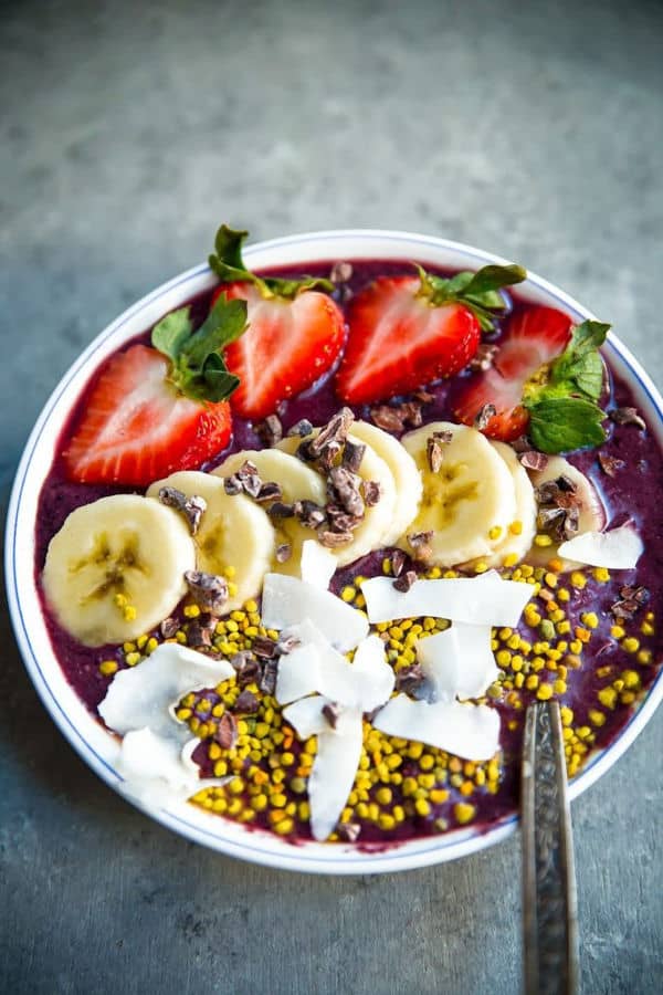 Acai Bowl with Strawberry, Banana and Coconut Flakes