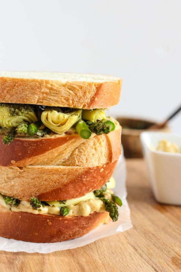 Asparagus Artichoke Pesto Hummus Sandwich