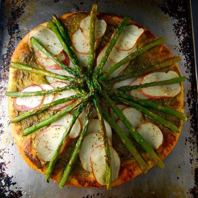 Asparagus Potato Pizza with Kale Pesto