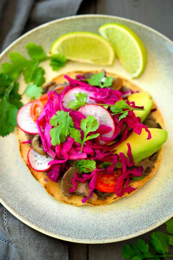 Black Bean and Mushroom Tostadas