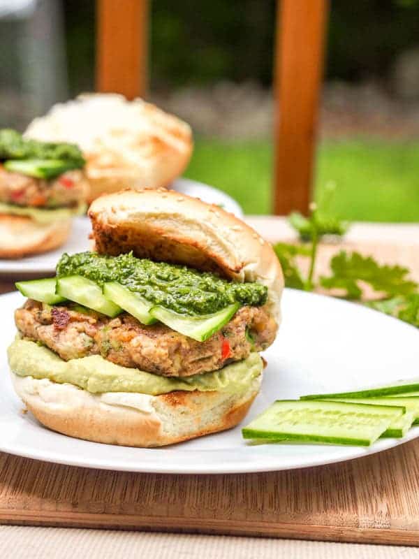 Bubba Veggie Burger with Cilantro Parsley Pesto and Avocado Hummus