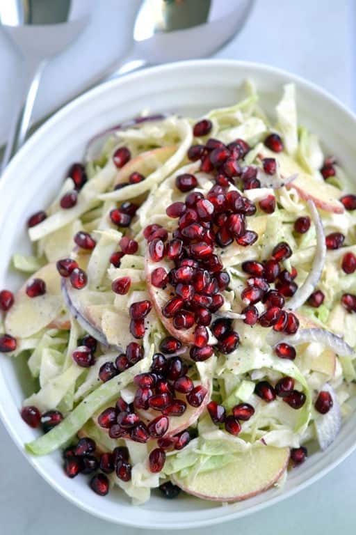 Cabbage, Apple and Pomegranate Salad with Ginger-Almond Dressing