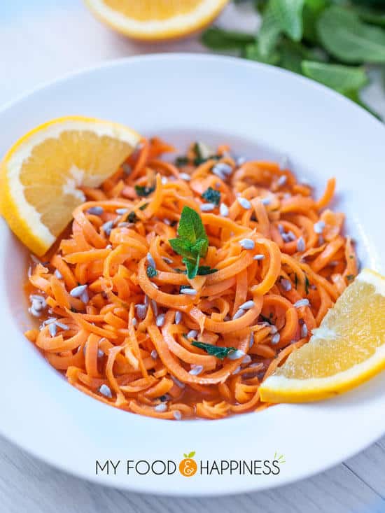 Carrot Noodles salad with Mint & Orange dressing
