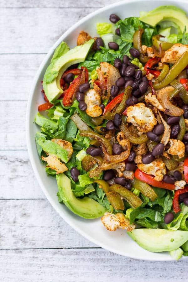 Cauliflower Fajita Salad with Sriracha Hummus Dressing