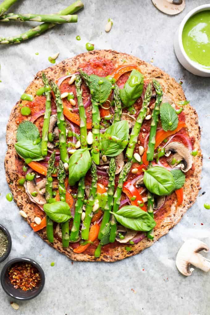 Cauliflower Pizza Base with Spinach Pesto