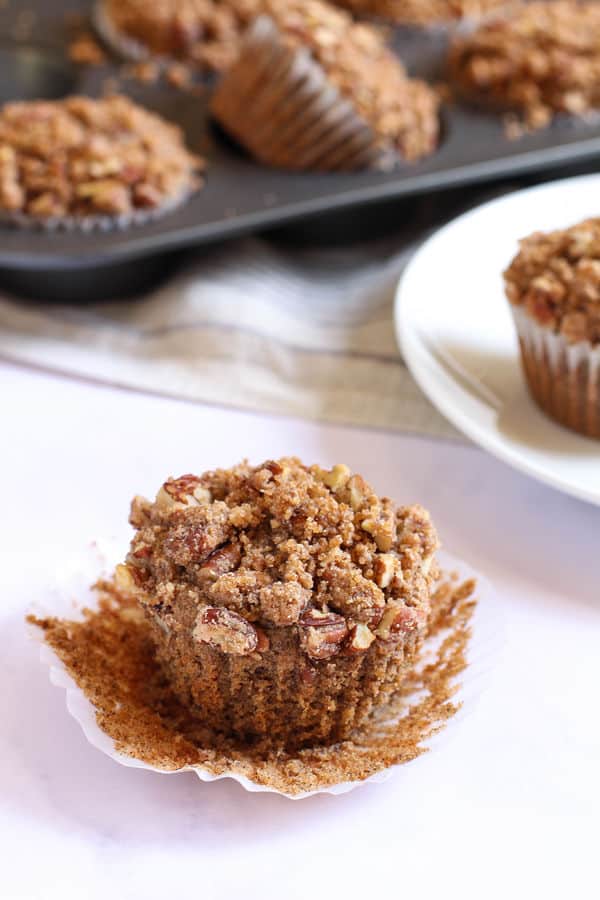 Cinnamon Pear Buckwheat Muffins with Pecan Streusel