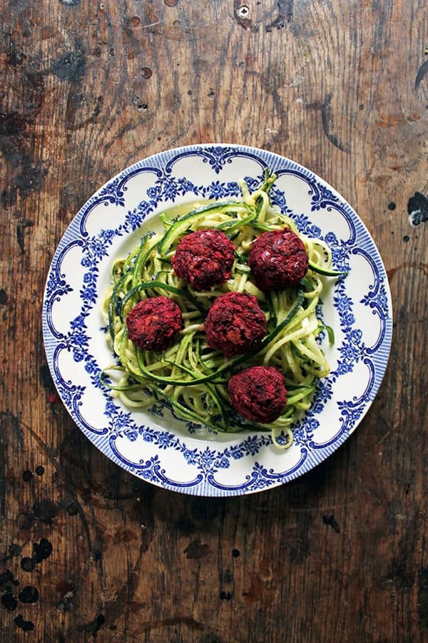 Courgetti and Beet Balls