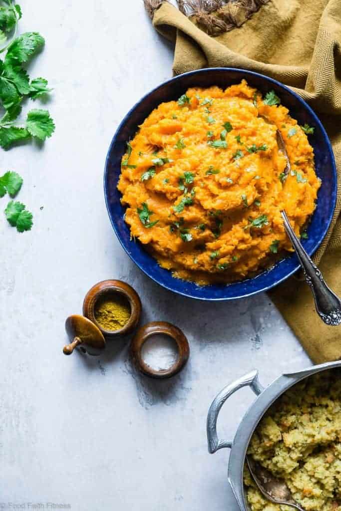 Curried Savory Healthy Mashed Sweet Potatoes