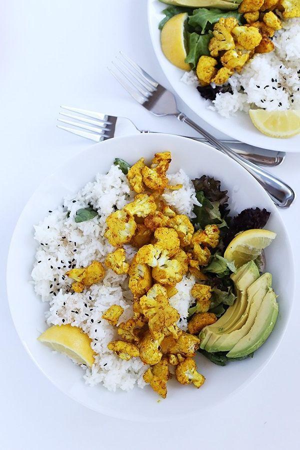 Curry Roasted Cauliflower Over Rice