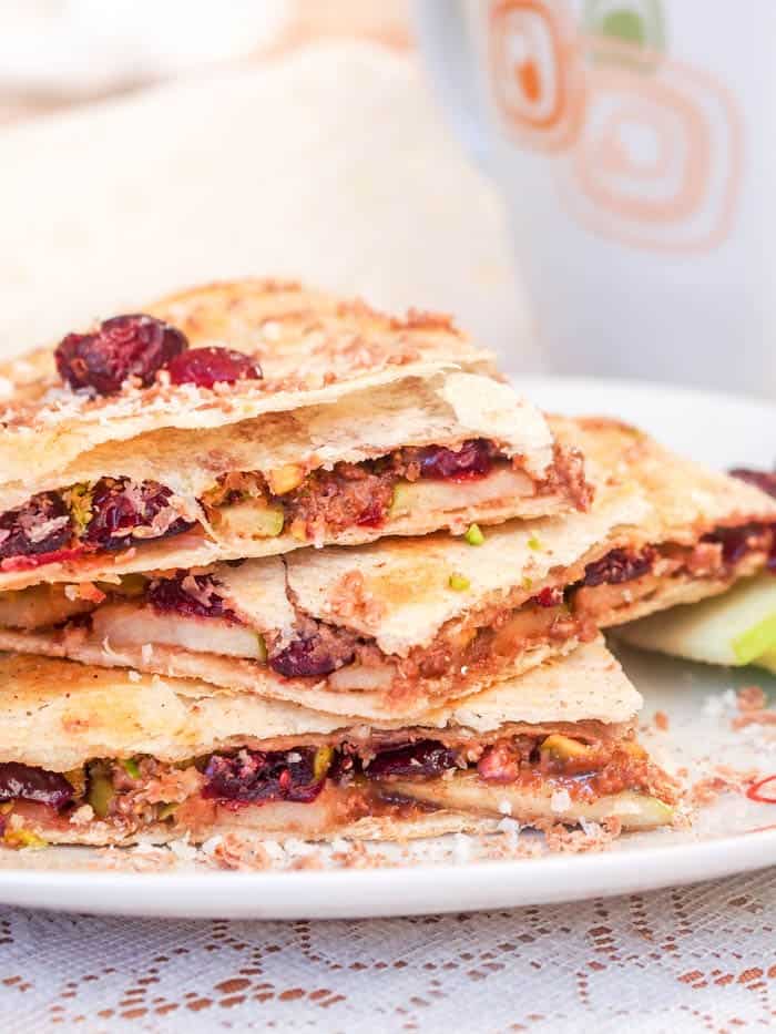 Dessert Quesadillas with Cranberry, Pistachio and Coconut