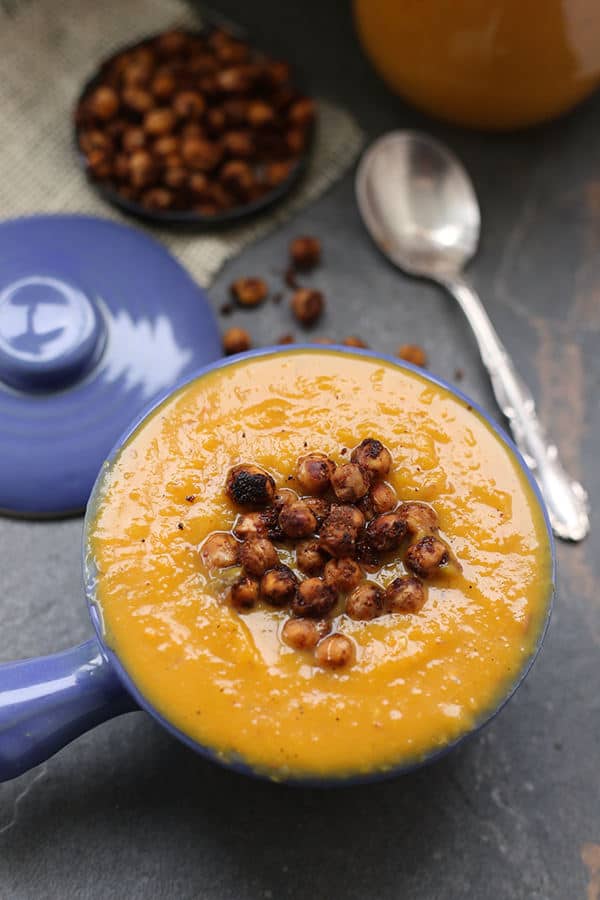 Easy Butternut Squash Soup with Crunchy Roasted Chickpeas