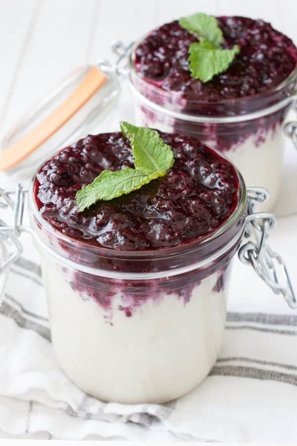 Easy Cheesecake Pudding with Blackberry Compote