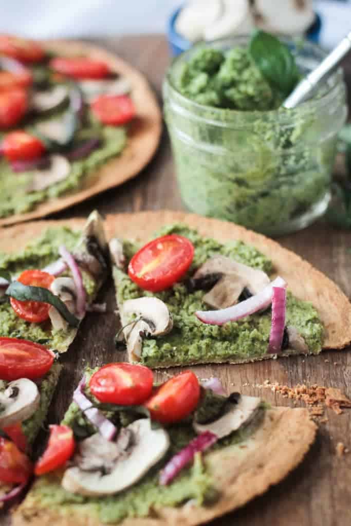 Easy Pesto Tortilla Pizza (Gluten Free)