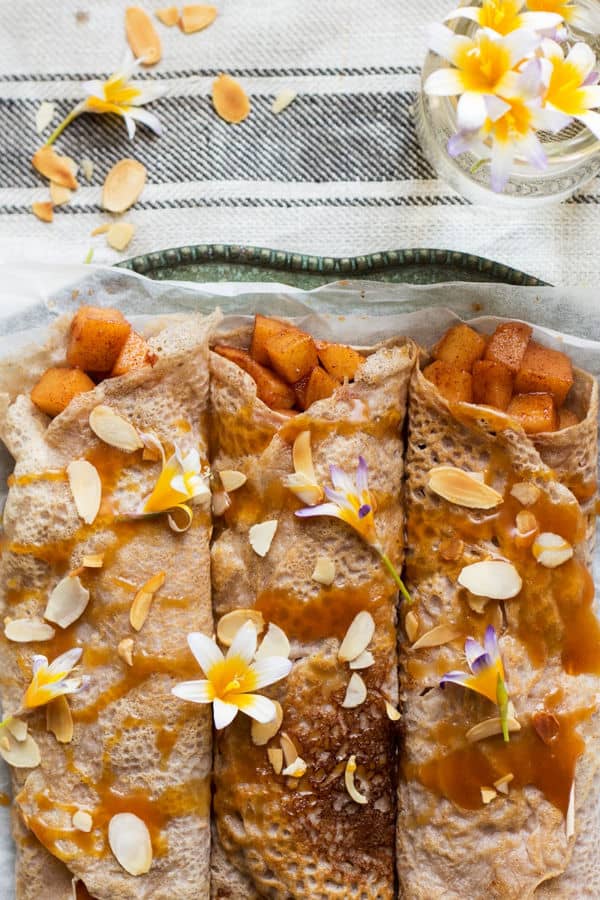 Eggless Crêpes with Cinnamon Apples and Caramel
