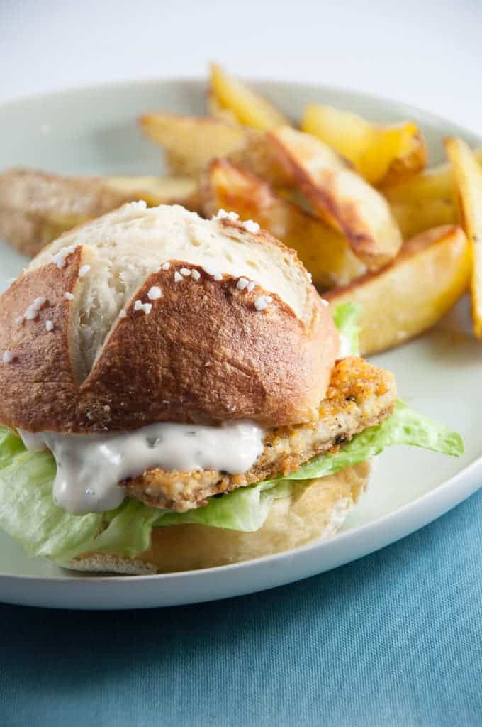 Fish Burger with Homemade Pretzel Rolls