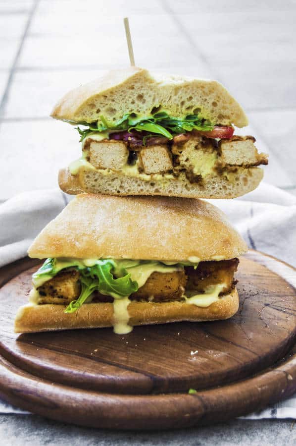 Fried Tofu 'Chicken' Strip Sandwich With Sweet Mustard Sauce