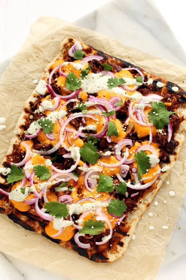 Grilled BBQ Jackfruit Pizza with Hemp Seed Cheddar