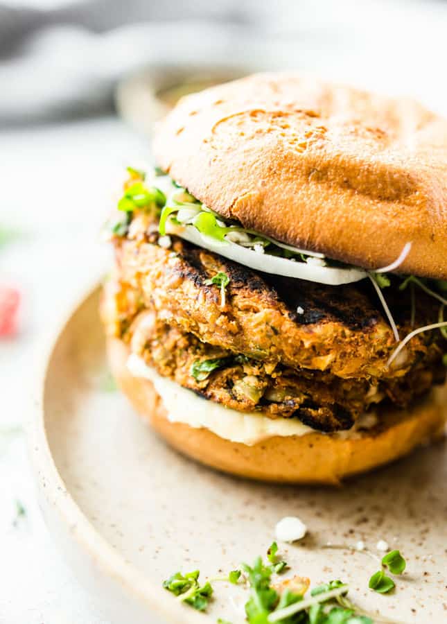 Grilled Moroccan Cauliflower Chickpea Burgers