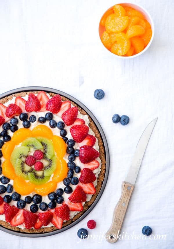 Healthy Fruit Pizza with Berries, Kiwi and Mandarin Oranges (Gluten-Free)