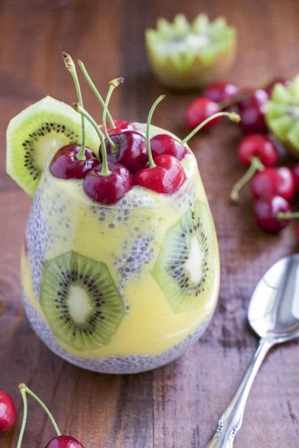 Kiwi Mango Cherry Chia Seed Pudding