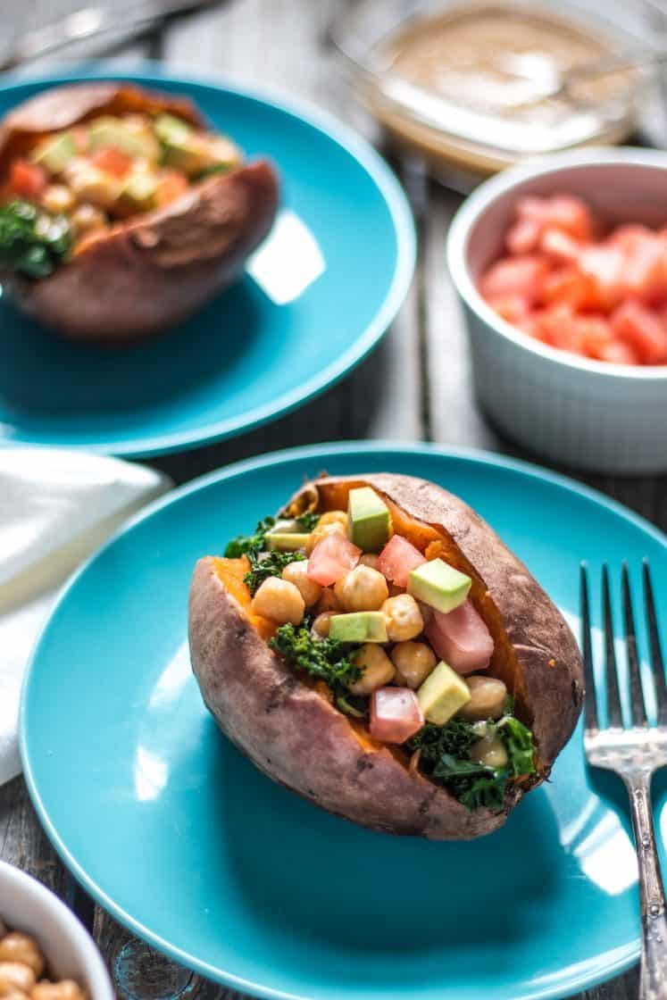 Loaded Sweet Potatoes with Maple Tahini