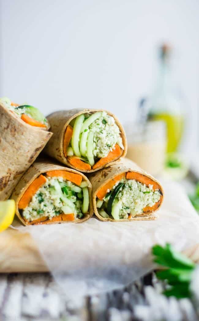 Mint Grilled Sweet Potatoes with Tahini Cauliflower Rice Wrap