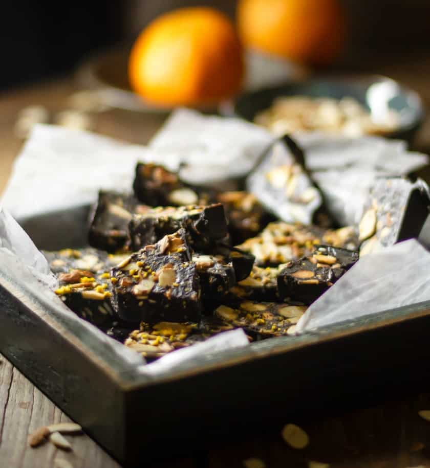 Orange Almond Coconut Oil Chocolate Bark