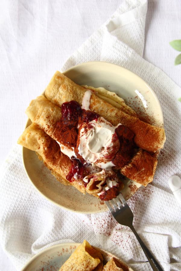 Pancakes with Cherries and Cream