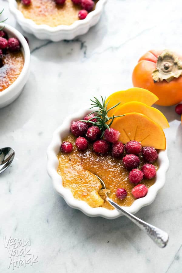 Persimmon Crème Brûlée with Sugared Cranberries