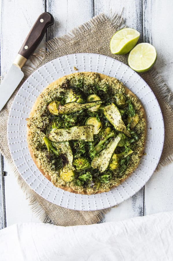 Pesto Pizza with Green Winter Vegetables