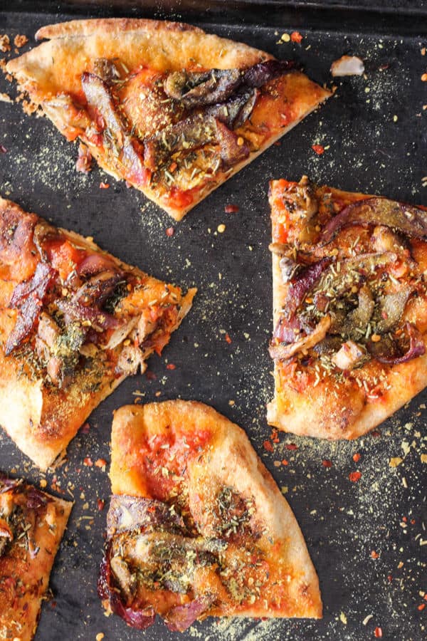 Plant-Based Mushroom and Caramelized Onion Naan Pizzas