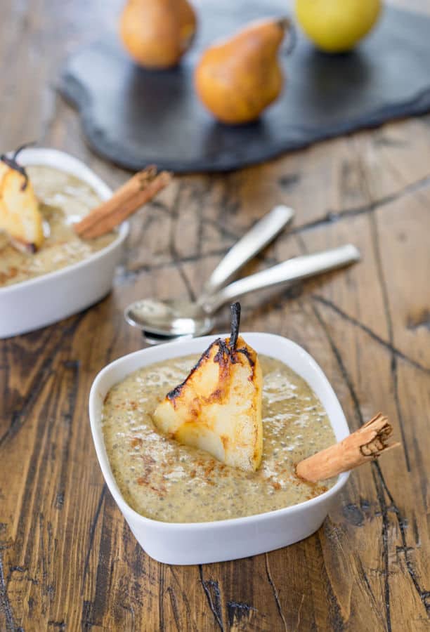 Pumpkin Pie Chia Pudding with Caramelized Pears