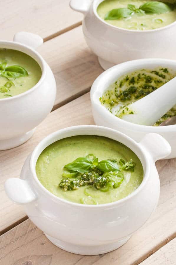 Quick and Easy Pea Soup with Basil Pesto