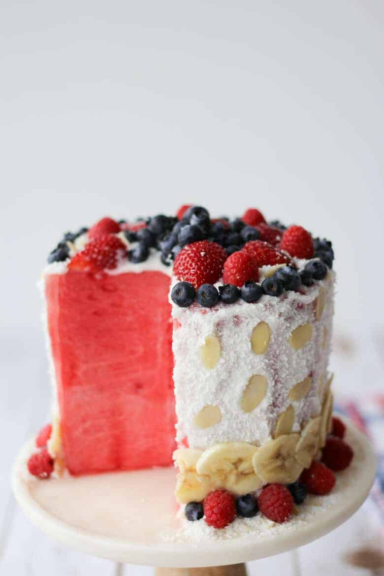 Red, White and Blue Vegan Watermelon Cake