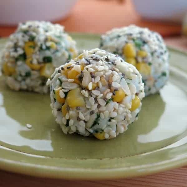 Rice Balls with Corn and Cilantro Pesto