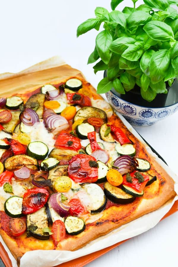 Roast Vegetable, Pesto and Cream Cheese Pizza Recipe