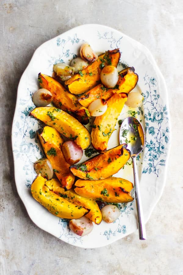 Roasted Acorn Squash with Shallots and Parsley Oil (Gluten Free)