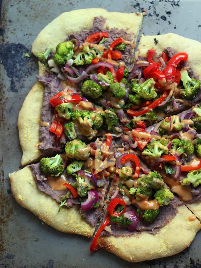 Roasted Veggie and Black Bean Mexican Pizza