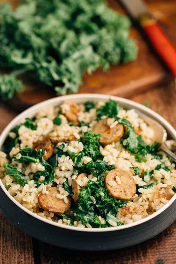 Sausage and Kale Rice Bowl for One (Gluten-Free)