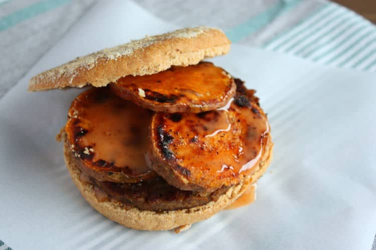 “Sausage” Sweet Potato Breakfast Sandwich with Sriracha Maple Aioli