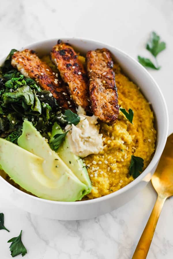Savory Turmeric Oat Bowls with Tempeh Bacon