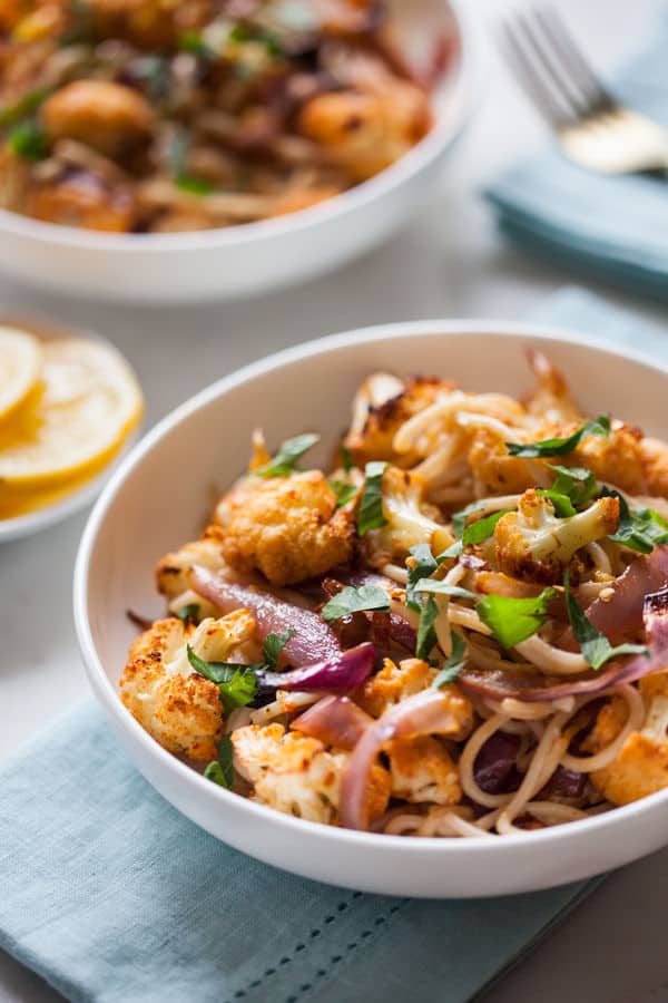 Spicy Roasted Cauliflower Lemon Pasta