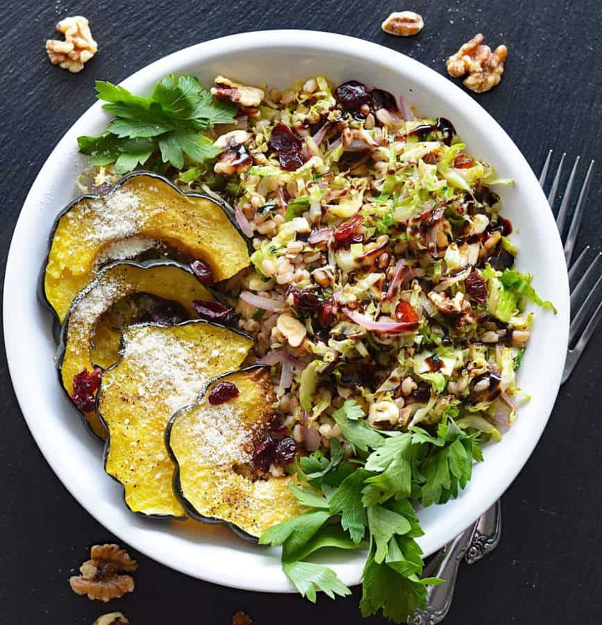 Stir Fried Farro and Brussels Sprout Bowl